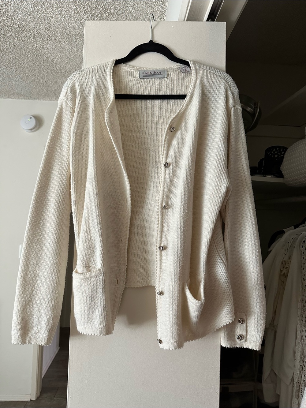 Karen Scott Cream Button-Front Knit Cardigan